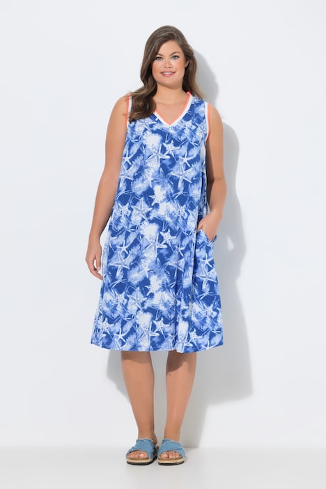 Viskose-Trägerkleid, V-Ausschnitt, A-Linie