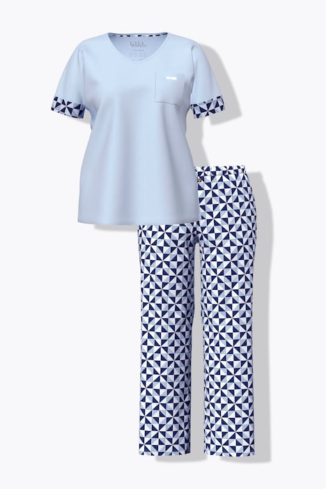 Pyjama, Karo, V-Ausschnitt, Halbarm