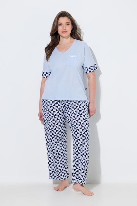 Pyjama, Karo, V-Ausschnitt, Halbarm