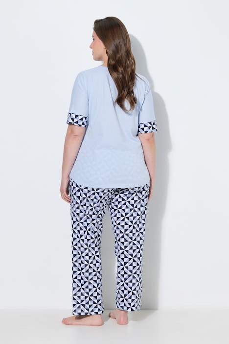 Pyjama, Karo, V-Ausschnitt, Halbarm