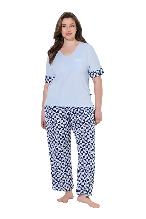 Pyjama, Karo, V-Ausschnitt, Halbarm