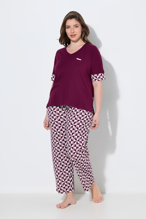 Pyjama, Karo, V-Ausschnitt, Halbarm