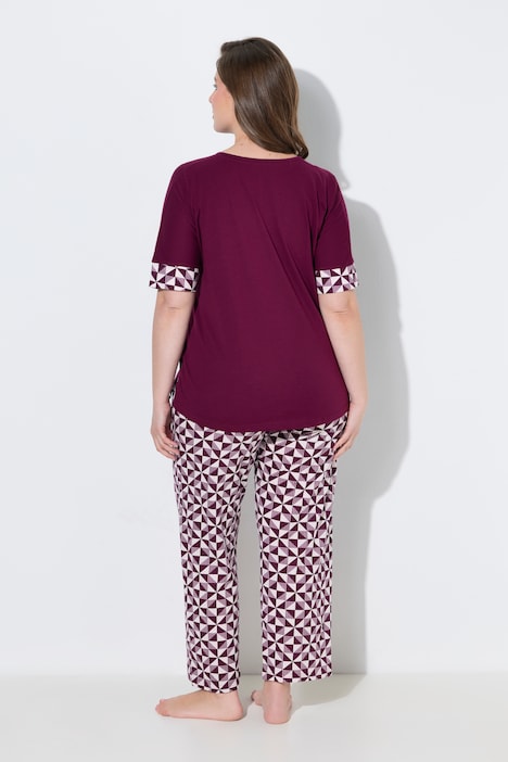 Pyjama, Karo, V-Ausschnitt, Halbarm