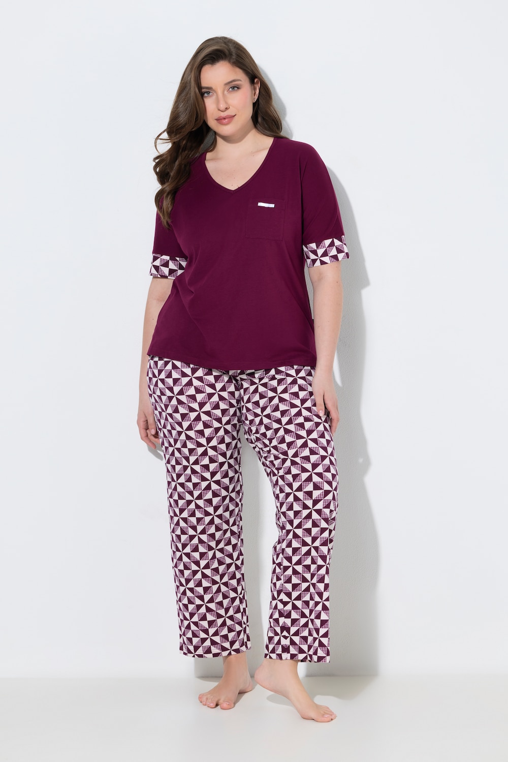 Pyjama, Karo, V-Ausschnitt, Halbarm