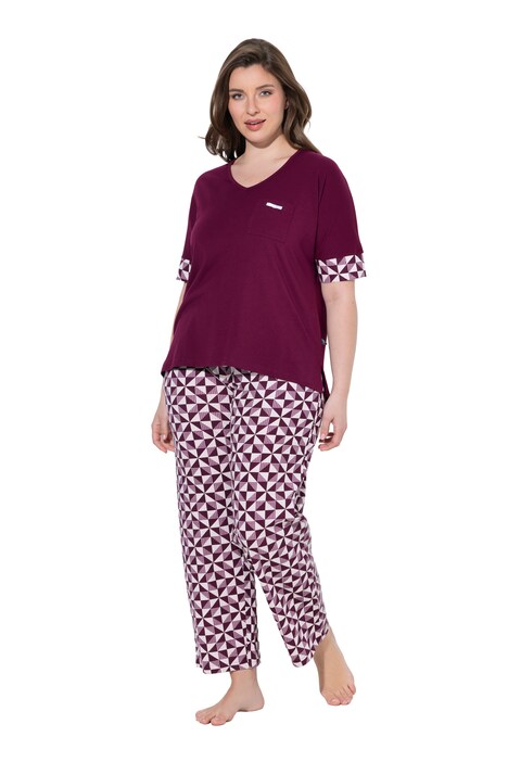 Pyjama, Karo, V-Ausschnitt, Halbarm