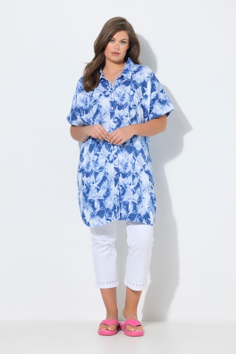 Lange mousseline blouse, korte mouwen