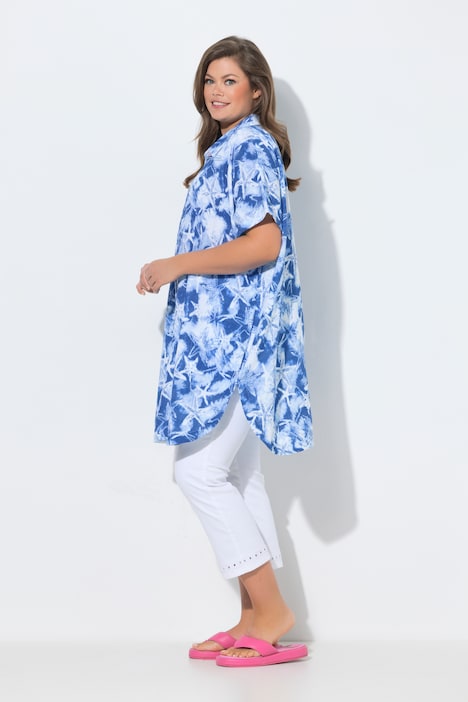 Lange mousseline blouse, korte mouwen