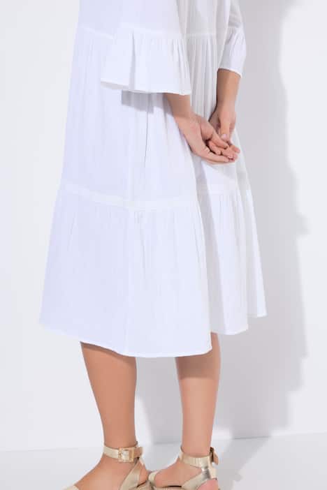 Musselin-Midikleid, A-Linie, Tunika-Ausschnitt, 3/4-Arm
