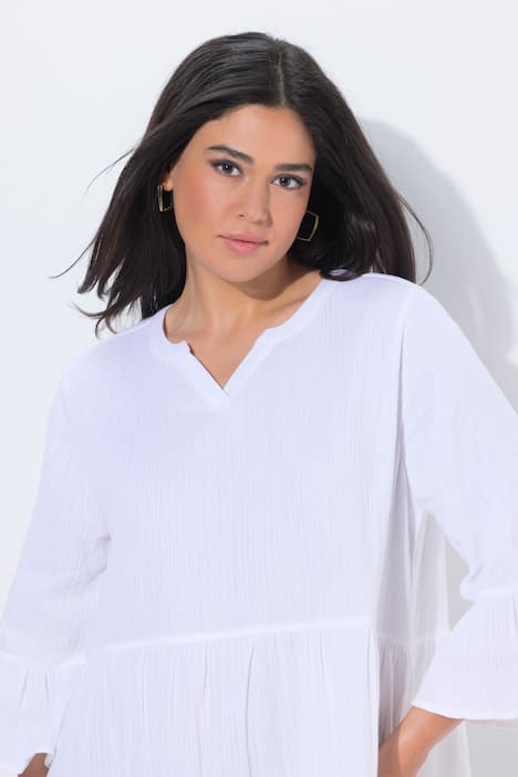 Musselin-Midikleid, A-Linie, Tunika-Ausschnitt, 3/4-Arm