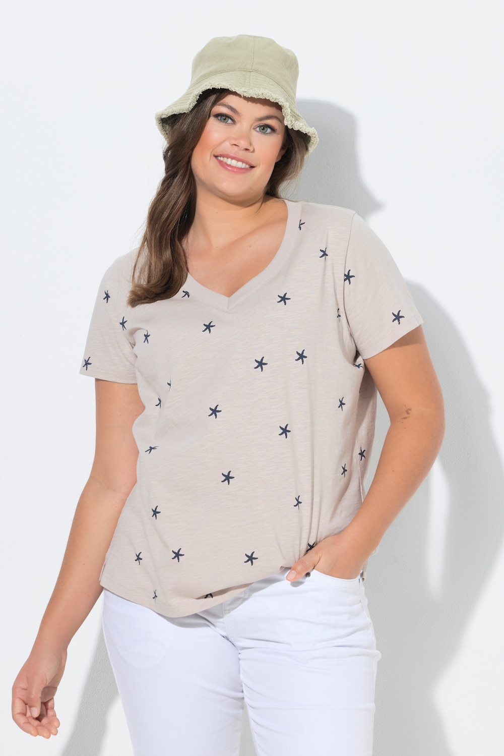 Shirt, V-hals, 1/2 mouw, all-over print