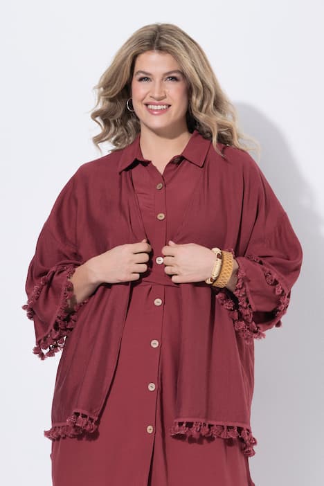 Kimonojasje, boord met kwastjes, open model, 3/4-mouwen