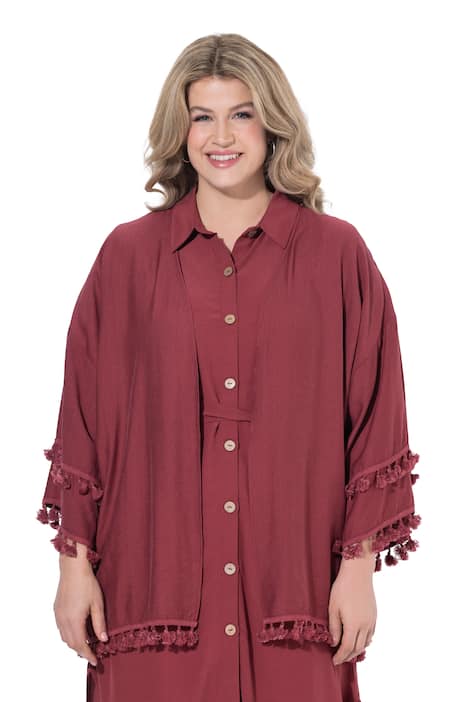 Kimono, okraj se střapci, otevřená silueta, 3/4 rukávy