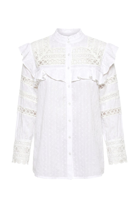 Boho halenka, záhyby/krajka, stojáček, dlouhé rukávy