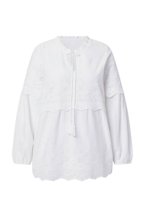 Boho halenka, záhyby/krajka, stojáček, dlouhé rukávy