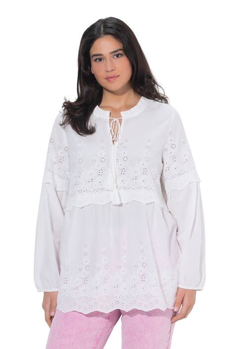 Boho halenka, záhyby/krajka, stojáček, dlouhé rukávy