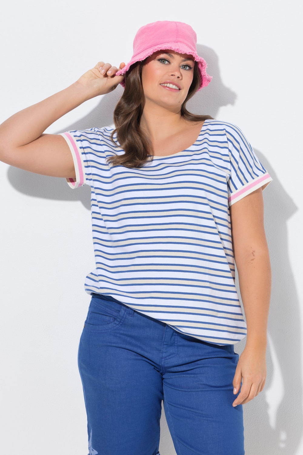 Gestreept shirt, ronde hals, korte mouw