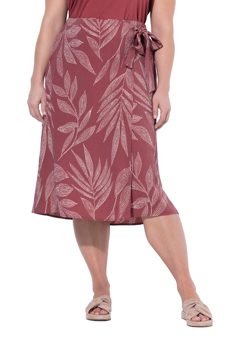 Midi zavinovací sukně, listy, áčkový střih, pohodlný pas