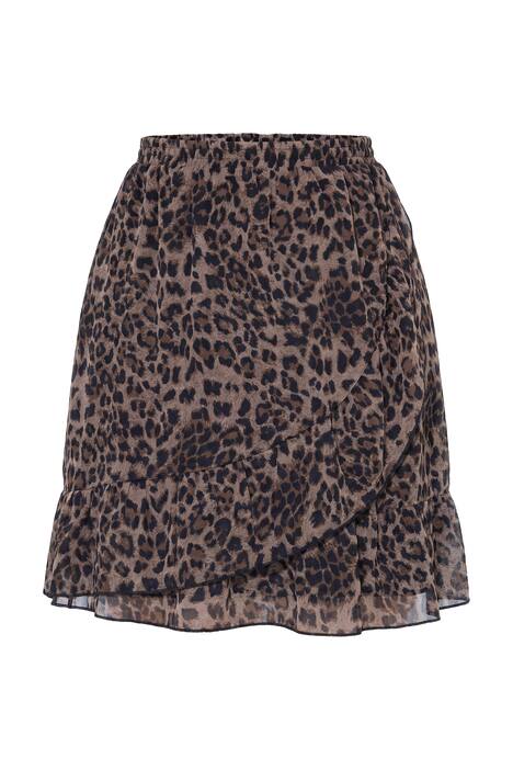 Minisukně, áčkový střih, leopardí potisk, záhyby, elastický pas