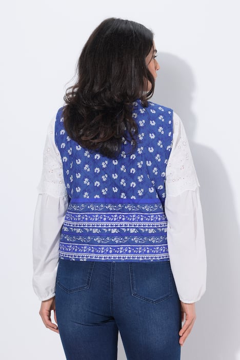 Kamizelka pikowana, kwiaty, pasek do wiązania, bez rękawów