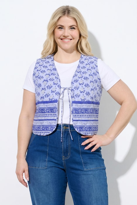 Veste matelassée à fleurs, modèle sans manches, cordon à nouer en guise de fermeture