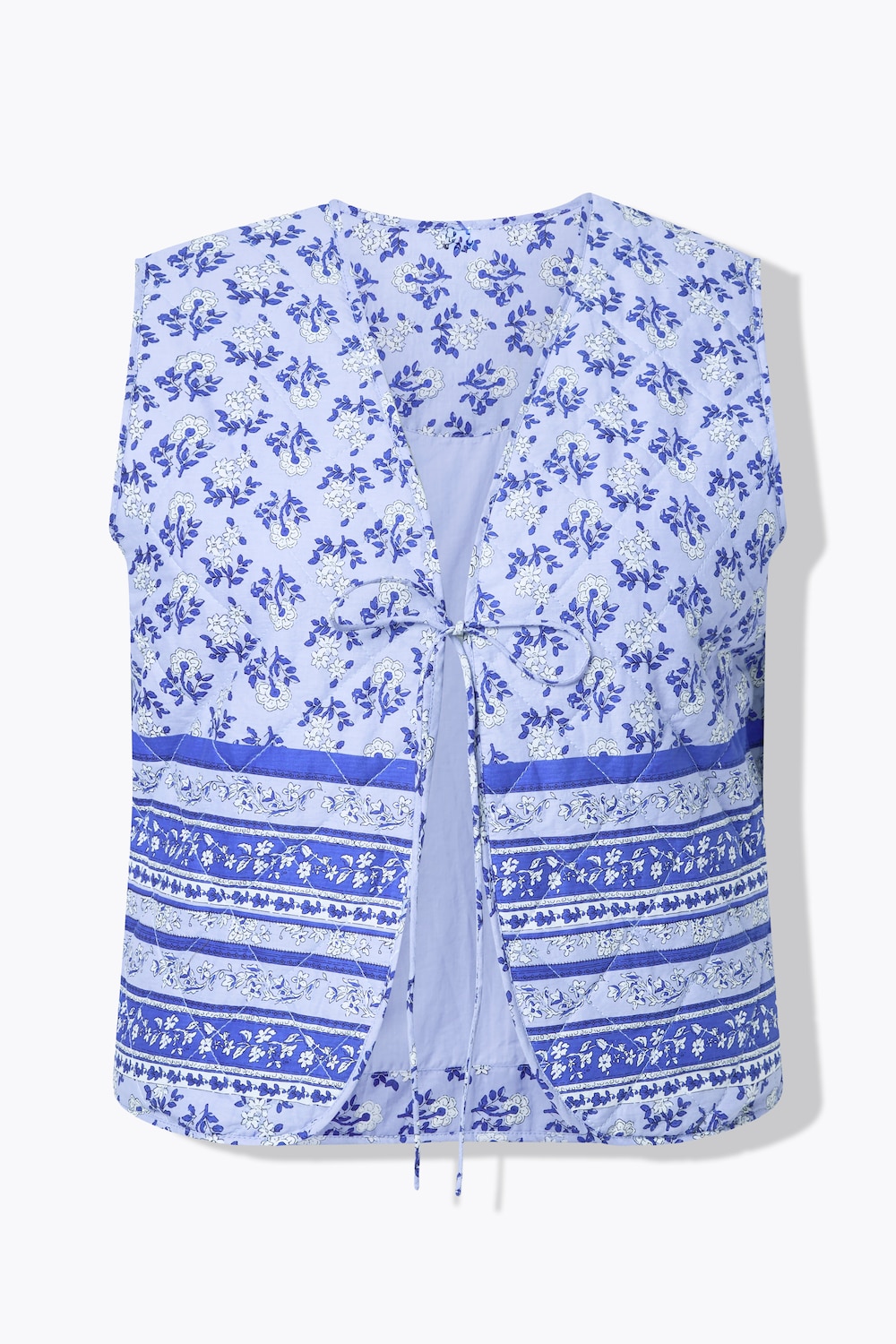 Quiltet vest, blomster, bindebånd, ærmeløs