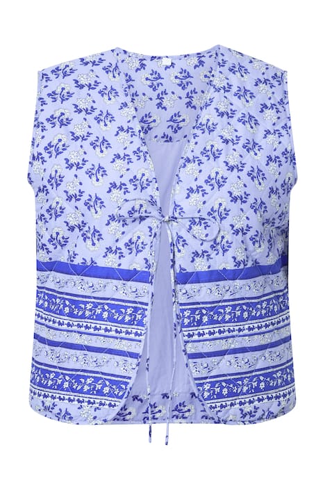 Prošívaná vesta, květinový vzor, zavazovací pásek, bez rukávů