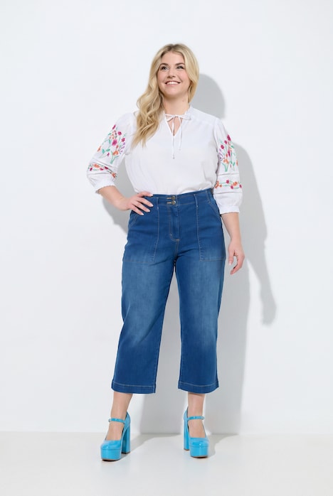 Jean Rose, jambe droite et large, tissu denim stretch