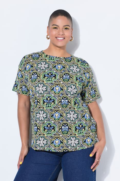 T-Shirt, oversized, Kachel-Print