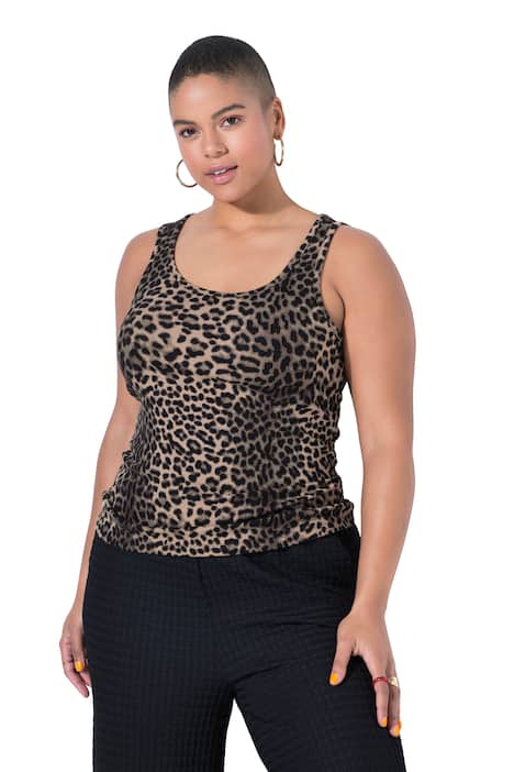 Žebrovaný top, přiléhavý střih, leopardí vzor, žebrovaný úplet