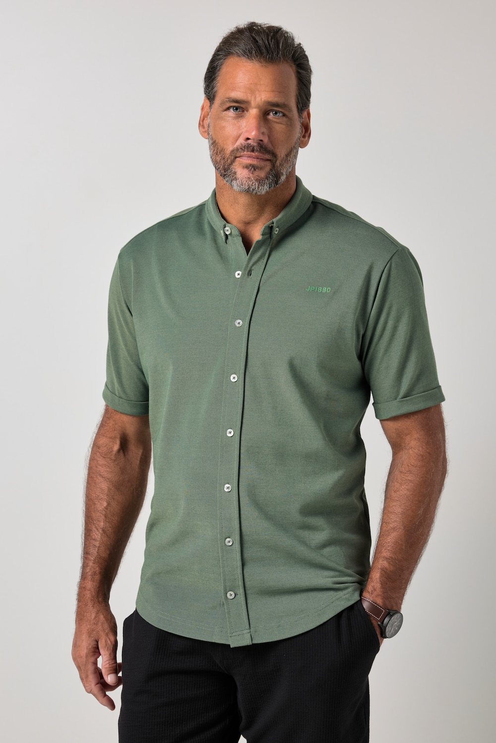 Hemd, Halbarm, extraleichter Piqué, Buttondown-Kragen, Modern Fit, bis 8 XL