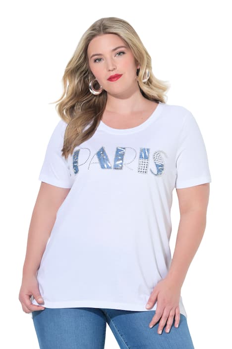 Tričko, áčkový střih, ozdobný nápis Paris, krátké rukávy