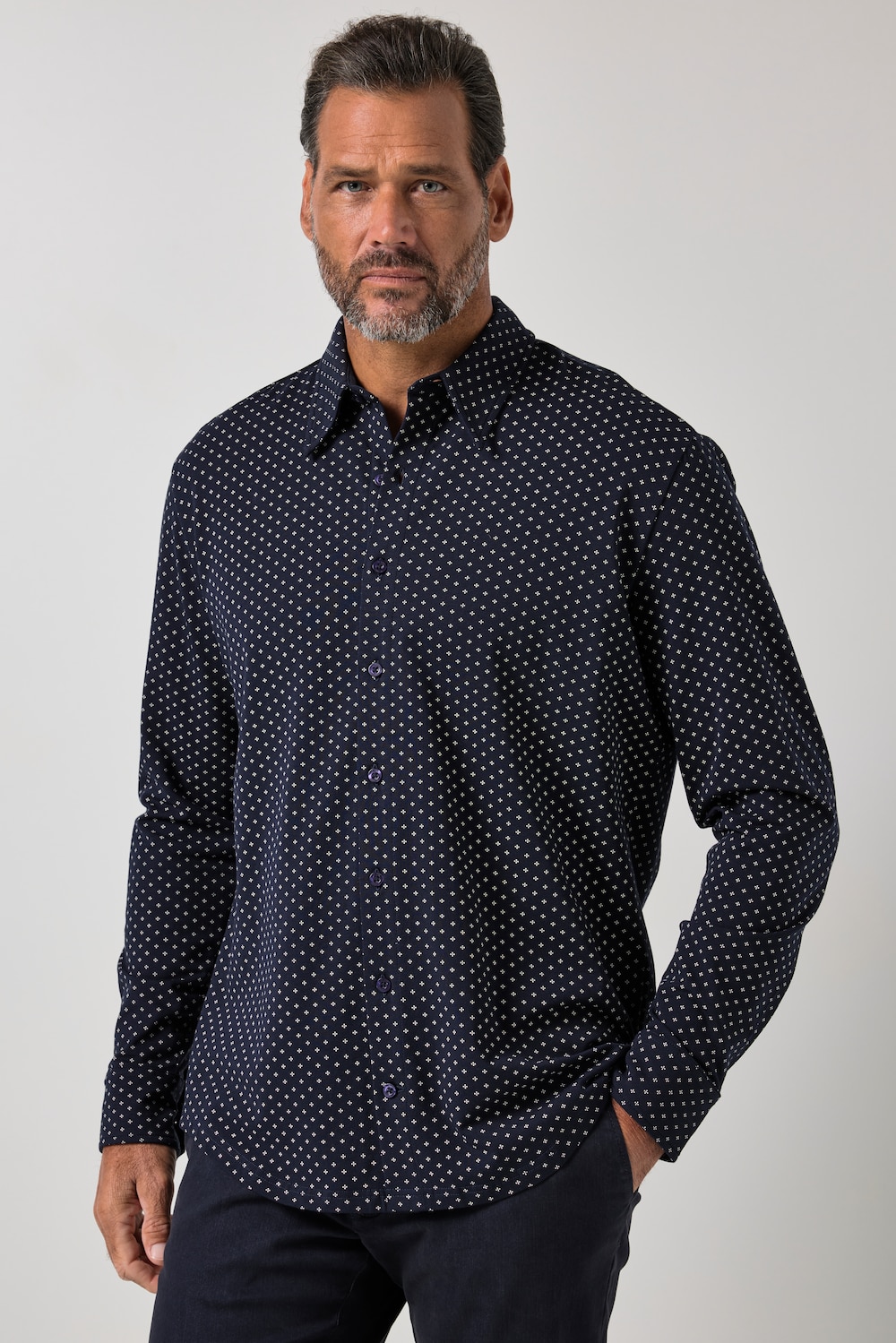 Jersey-Hemd, FLEXNAMIC®, Langarm, Minimal-Muster, Kent-Kragen, Modern Fit, bis 8 XL