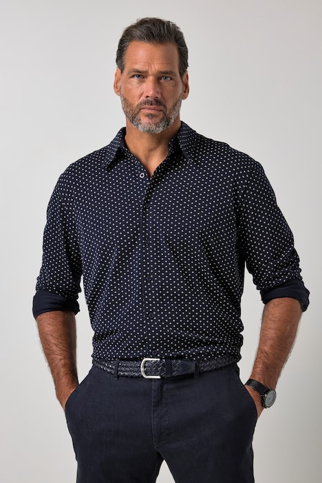 Jersey-Hemd, FLEXNAMIC®, Langarm, Minimal-Muster, Kent-Kragen, Modern Fit, bis 8 XL