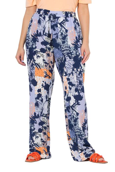 Kalhoty Rose, květinový potisk, široké nohavice, pružný pas