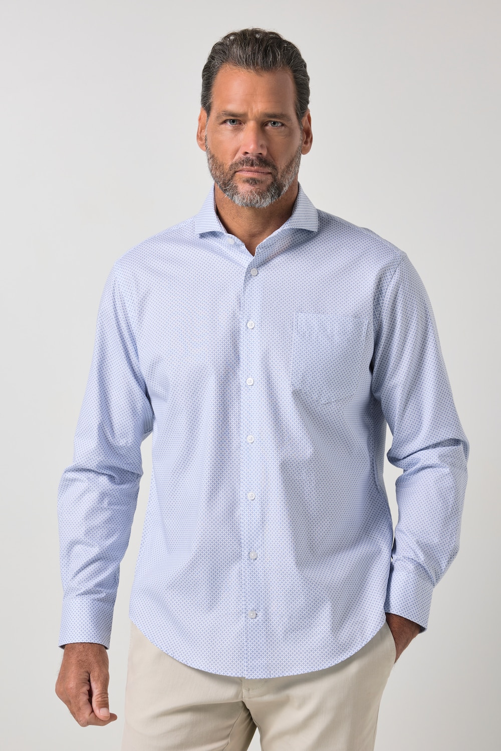 Hemd, Langarm, Minimaldruck, Haikragen, Modern Fit, bis 8XL