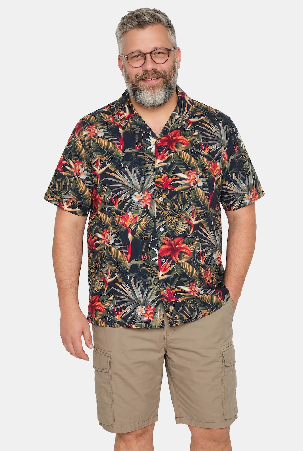 Viskose-Hemd, Halbarm, Cubakragen, Cuba Fit, Alloverprint, bis 8 XL