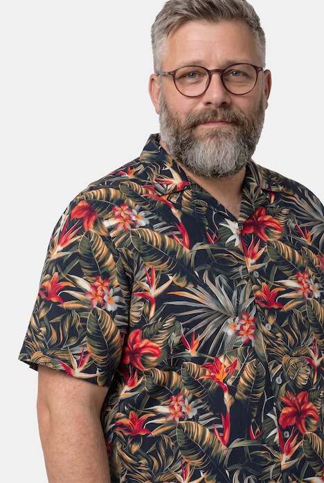 Viskose-Hemd, Halbarm, Cubakragen, Cuba Fit, Alloverprint, bis 8 XL