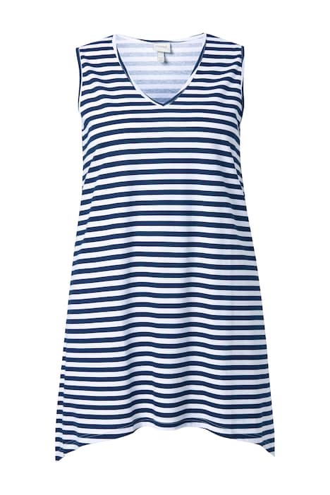 Dlouhý top, pruhovaný, áčkový střih, V-výstřih, bez rukávů