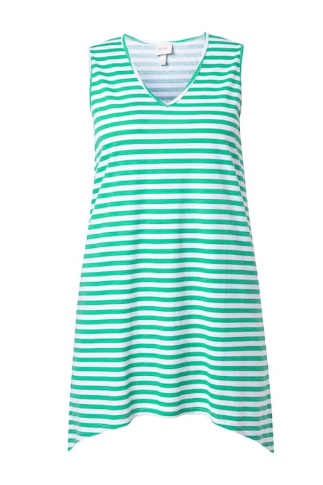 Dlouhý top, pruhovaný, áčkový střih, V-výstřih, bez rukávů