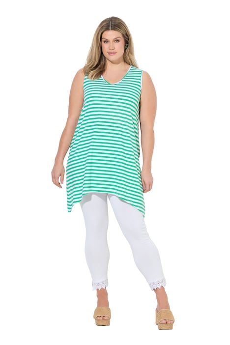 Dlouhý top, pruhovaný, áčkový střih, V-výstřih, bez rukávů