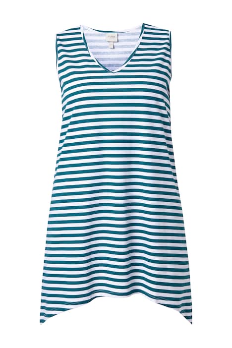 Dlouhý top, pruhovaný, áčkový střih, V-výstřih, bez rukávů