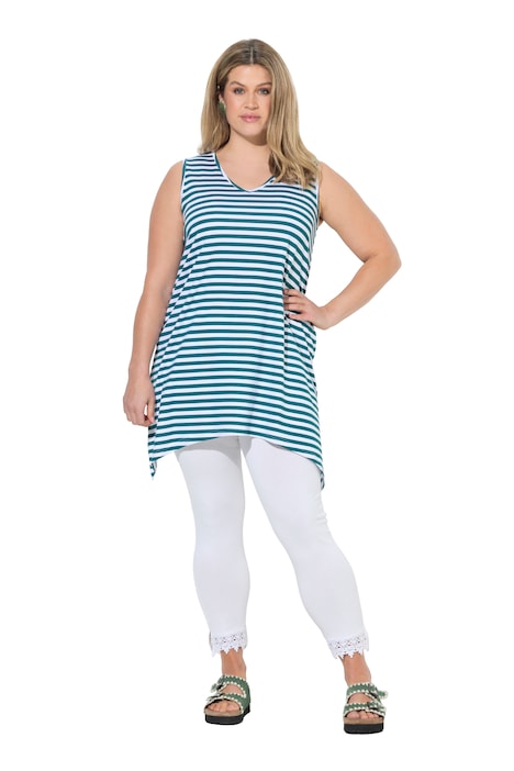 Dlouhý top, pruhovaný, áčkový střih, V-výstřih, bez rukávů