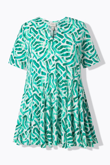 Camicia lunga, pieghe godet, scollatura a tunica, mezze maniche