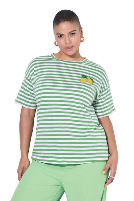 Tričko, volný střih, proužky, nášivka s motivem citronu