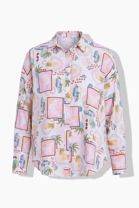 Hemdbluse, oversized, Patch-Print
