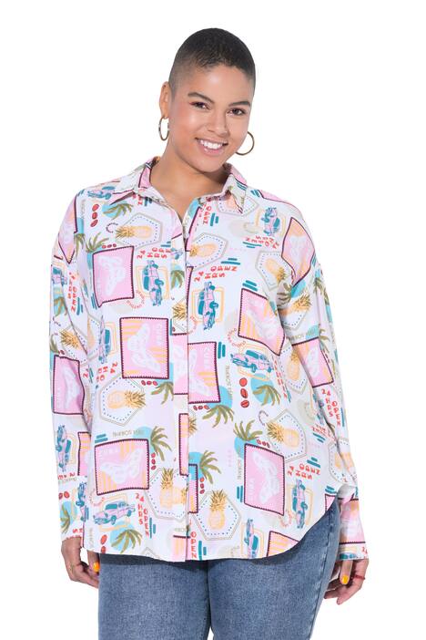 Košilová halenka, volný střih, s potiskem záplat