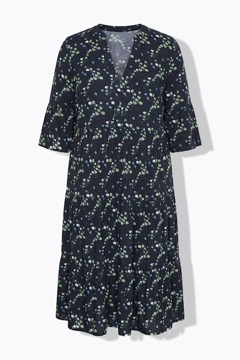 Maxi abito con stampa allover, scollo a V e volant