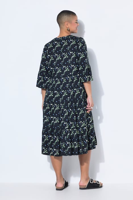 Maxi abito con stampa allover, scollo a V e volant