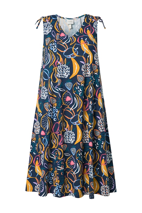 Midi šaty, vzor ovoce, V výstřih, bez rukávů, bio bavlna