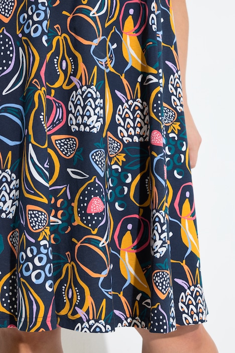 Midi-jurk, fruit, V-hals, mouwloos, biologisch katoen